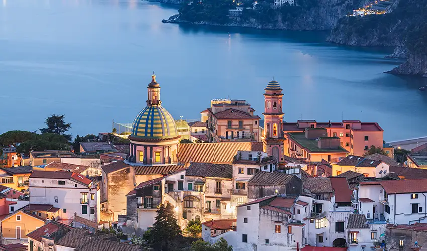 photo of vietri sul mare coast with buildings in foreground